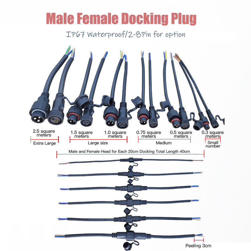 Outdoor Power Extension - Masculino e Feminino Extensão Conector Fio,