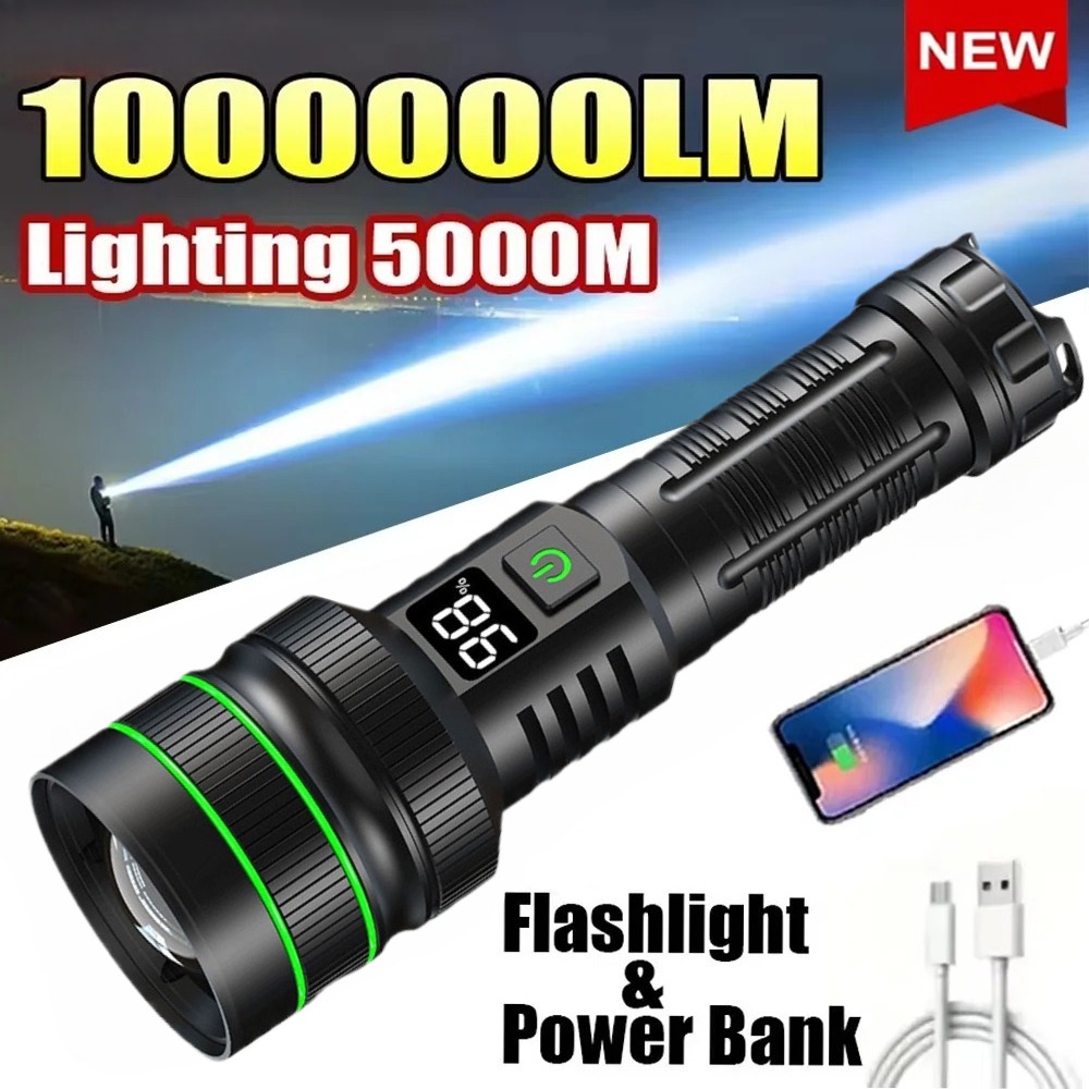Outdoor Power Lights - Lanterna LED poderosa com zoom, recarregável