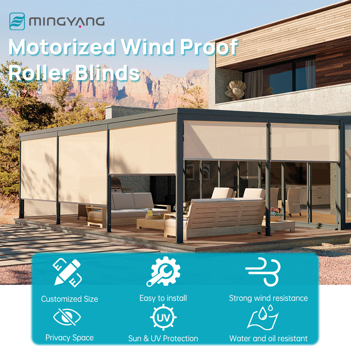 Cortinas de rolo motorizadas a - Outdoor Power Roller Shades avaliação e preço